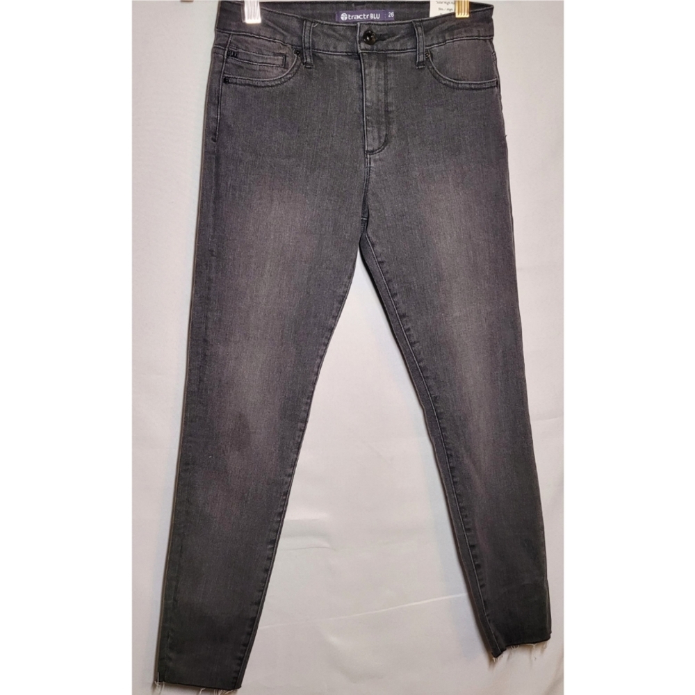 TRACTR BLU JEAN Women's Size 26 Black Julia High Rise Skinny Frayed Hem